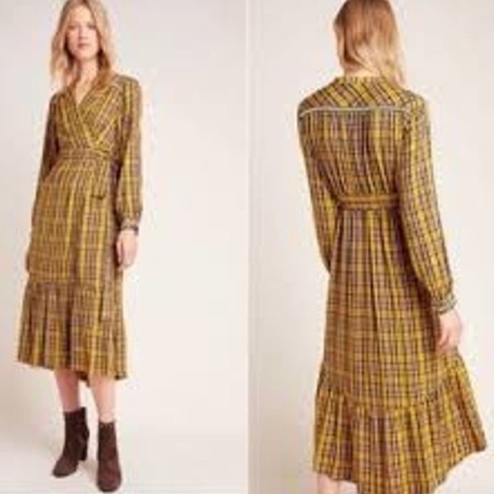 Anthropologie Plaid Wrap Dress Size XS